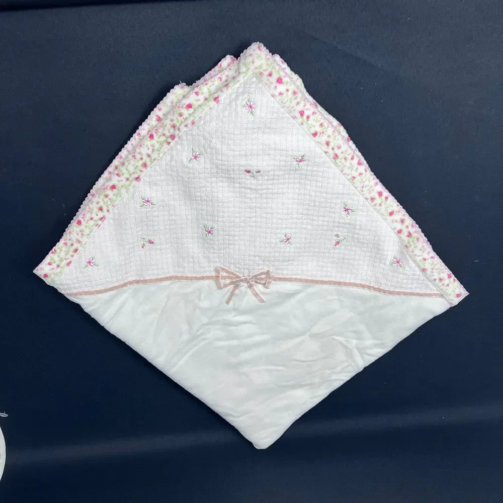 Little‎ Me Floral Blanket Reversible Velour Bow White Pink Receiving Lovey Throw